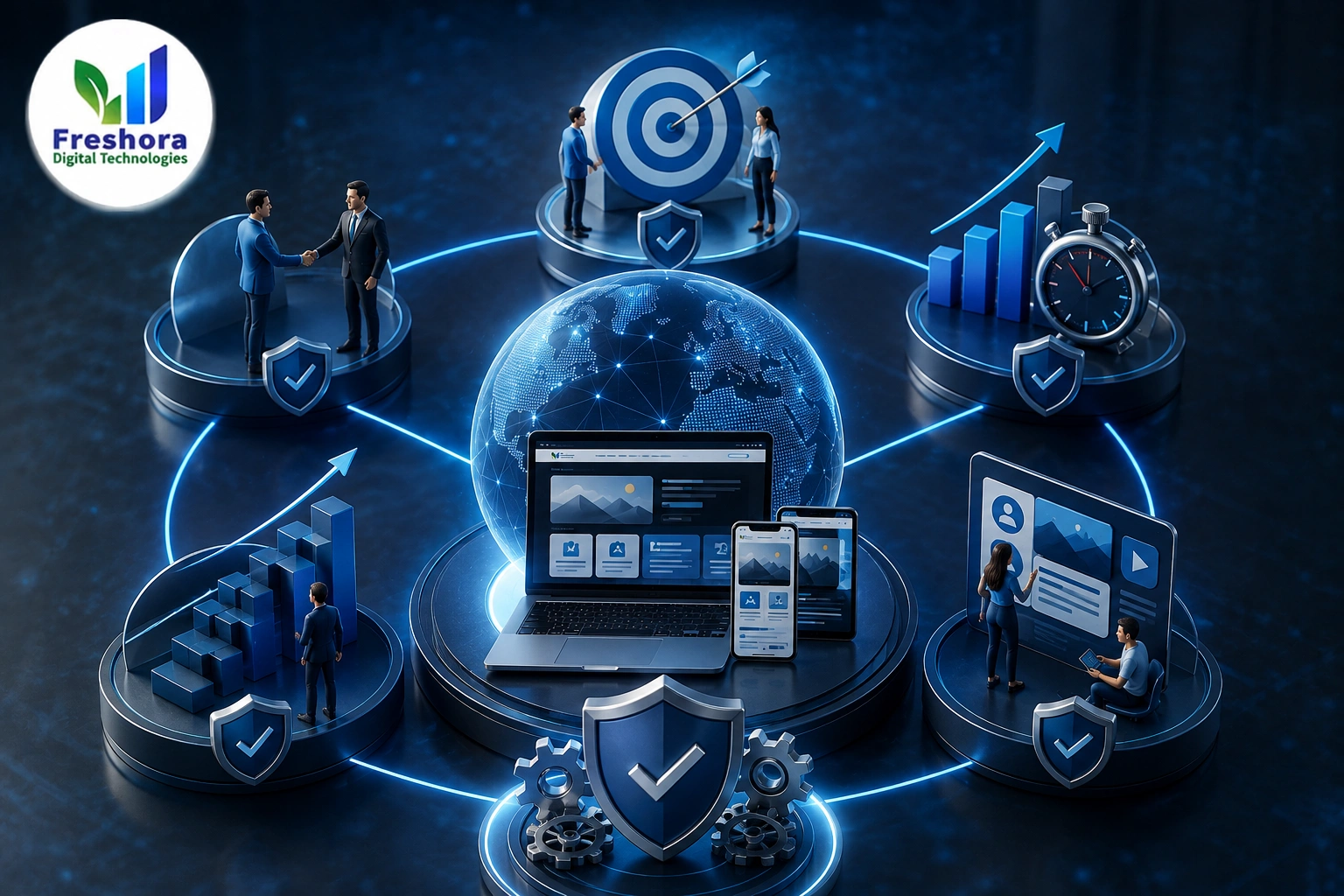 Freshora Digital Technologies team planning a custom website development project in Trichy